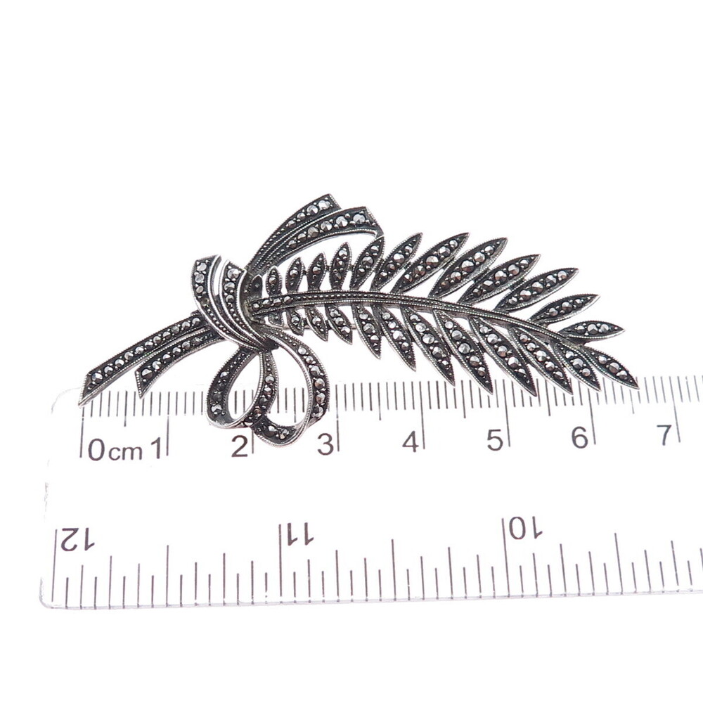 925 Sterling Silver Antique Germany Real Marcasite Pin Brooch (missing 1 stone) - Picture 3 of 8
